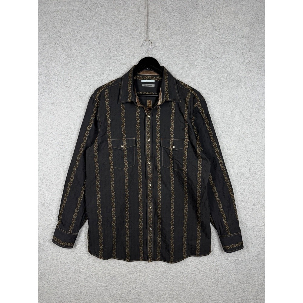Johnston & Murphy Slim Fit L Shirt Mens Black Floral Stripe Button Up Western